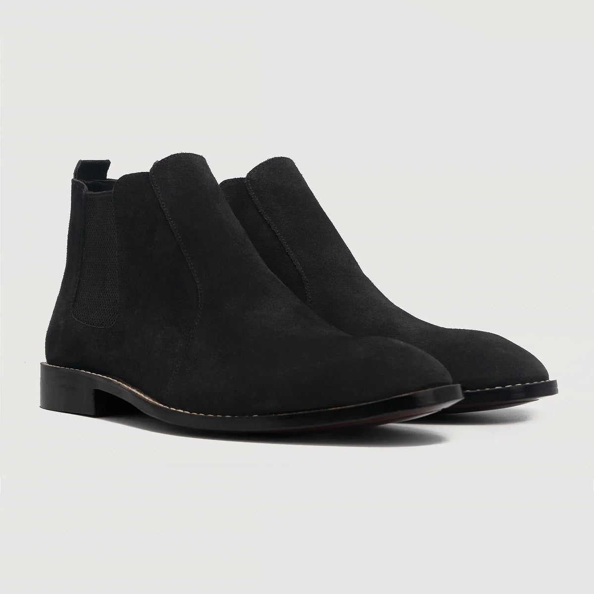 Clarkson Chelsea Black Suede Leather Boots For Men in Black Goatskin Suede - Lateral Side Profile View | Buy Online