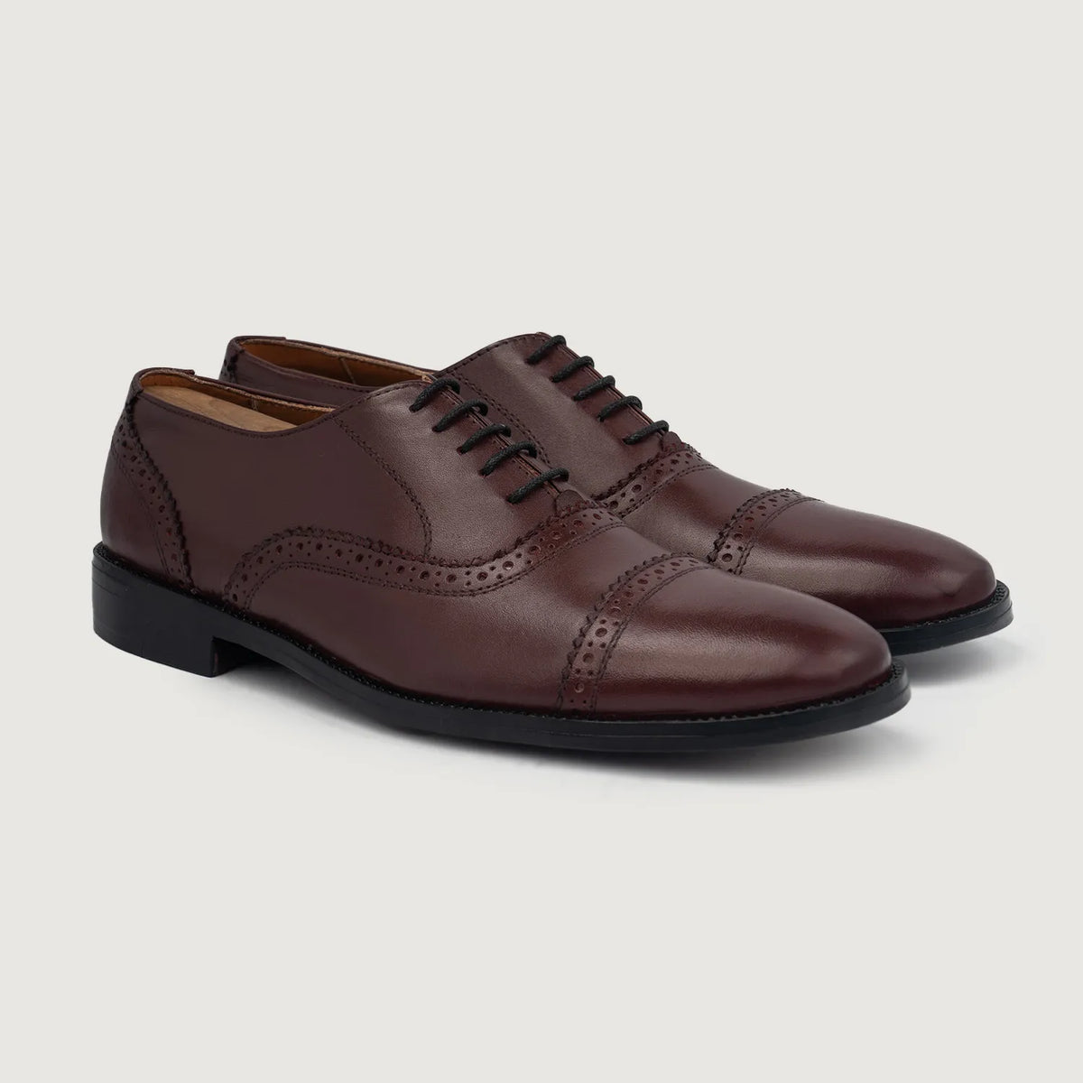 Greyson Brogues Oxford Maroon Leather Shoes For Men in Maroon Full-Grain Leather - Lateral Side Profile View | Buy Online