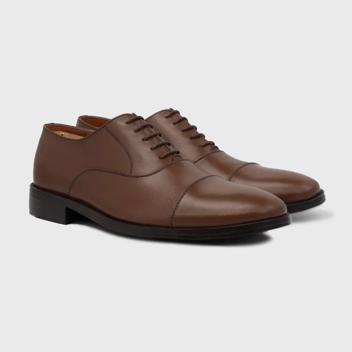 Professor Oxford Brown Leather Shoes For Men in Brown Full-Grain Leather - Lateral Side Profile View | Buy Online