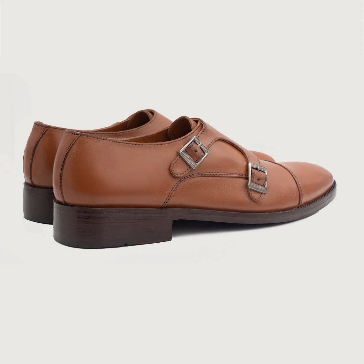 High-Traction Rubber Outsole & Lug Tread Pattern on Boston Double Monk Strap Tan Leather Shoes For Men
