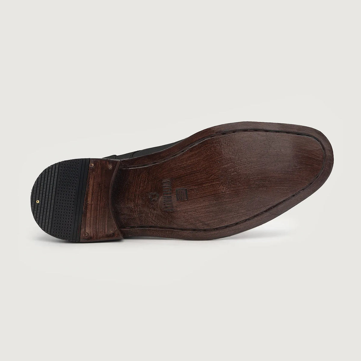 High-Traction Rubber Outsole & Lug Tread Pattern on Knight Derby Black Leather Boots For Men