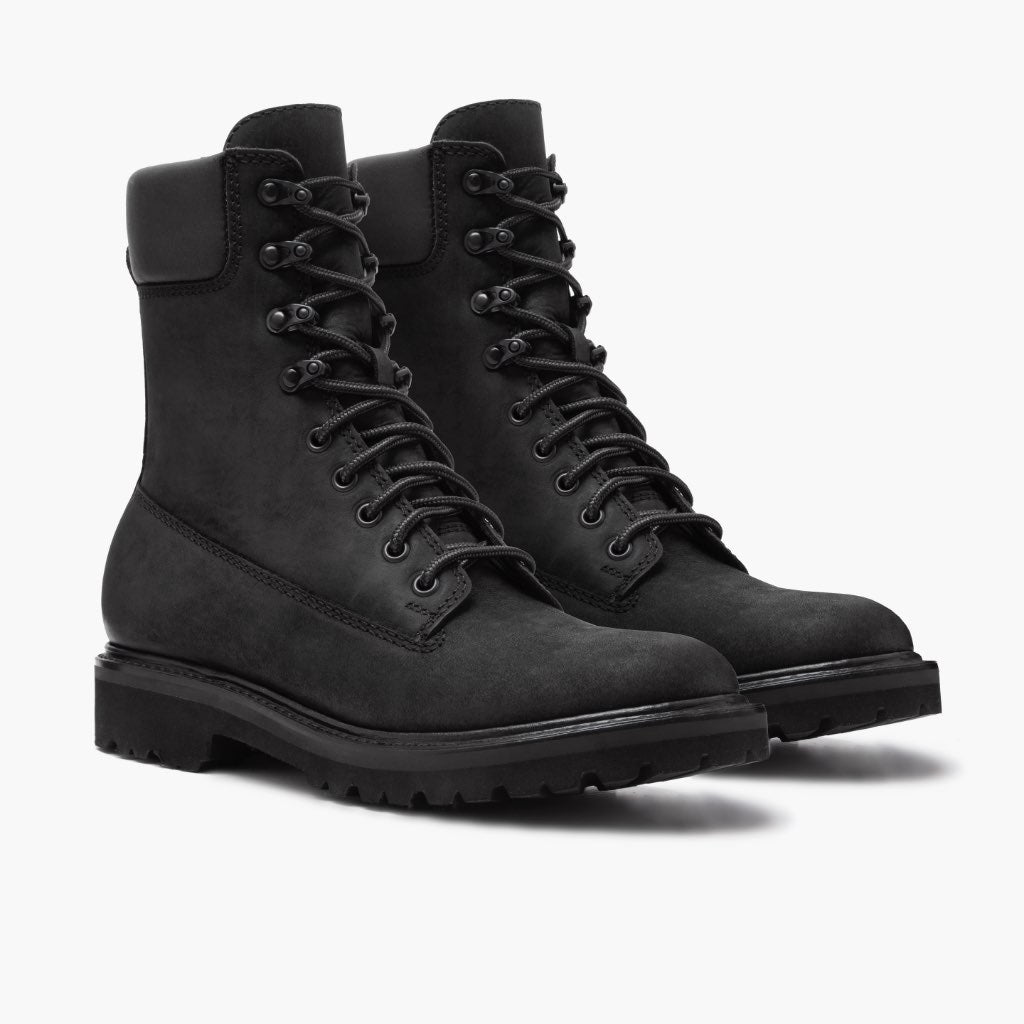 Explorer Black Matte Leather Boots in Black Full-Grain Leather - Lateral Side Profile View | Buy Online