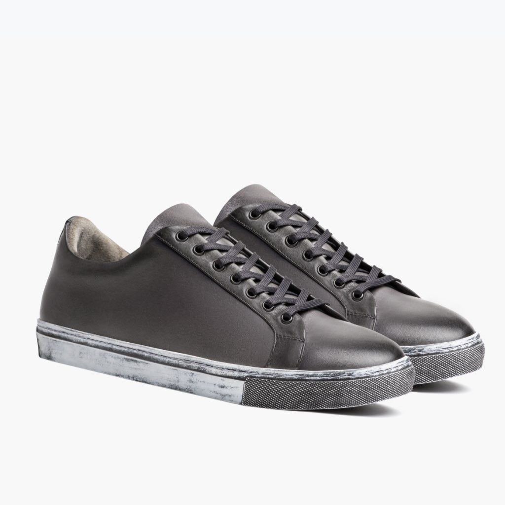 Premier Low Top Distressed Grey Leather Sneakers For Men in Grey Full-Grain Leather - Lateral Side Profile View | Buy Online
