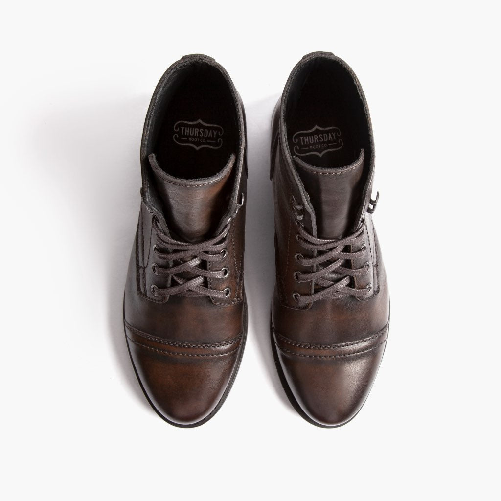 Captain Black Coffee Leather Boots - Reinforced Heel Counter & Precision Double-Row Stitching Detail