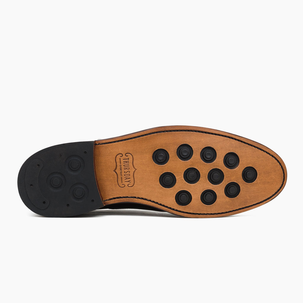 High-Traction Rubber Outsole & Lug Tread Pattern on Cavalier Black Leather Boots