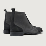 High-Traction Rubber Outsole & Lug Tread Pattern on Knight Derby Grey & Black Leather Boots - StudGuard