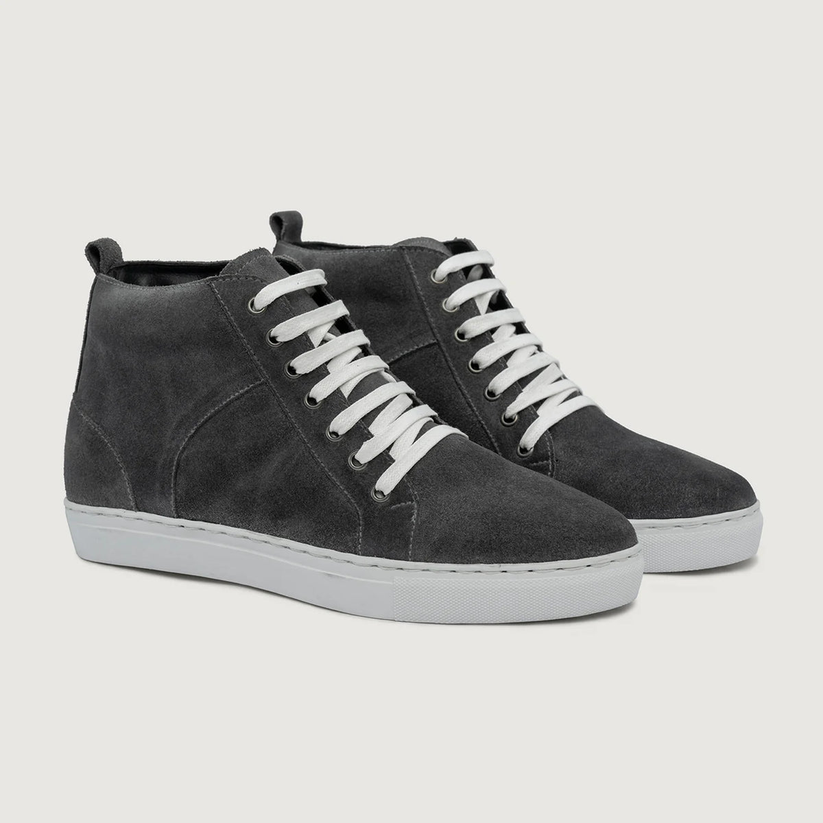 Marty High Top Grey Suede Leather Sneakers For Men in Grey Goatskin Suede - Lateral Side Profile View | Buy Online