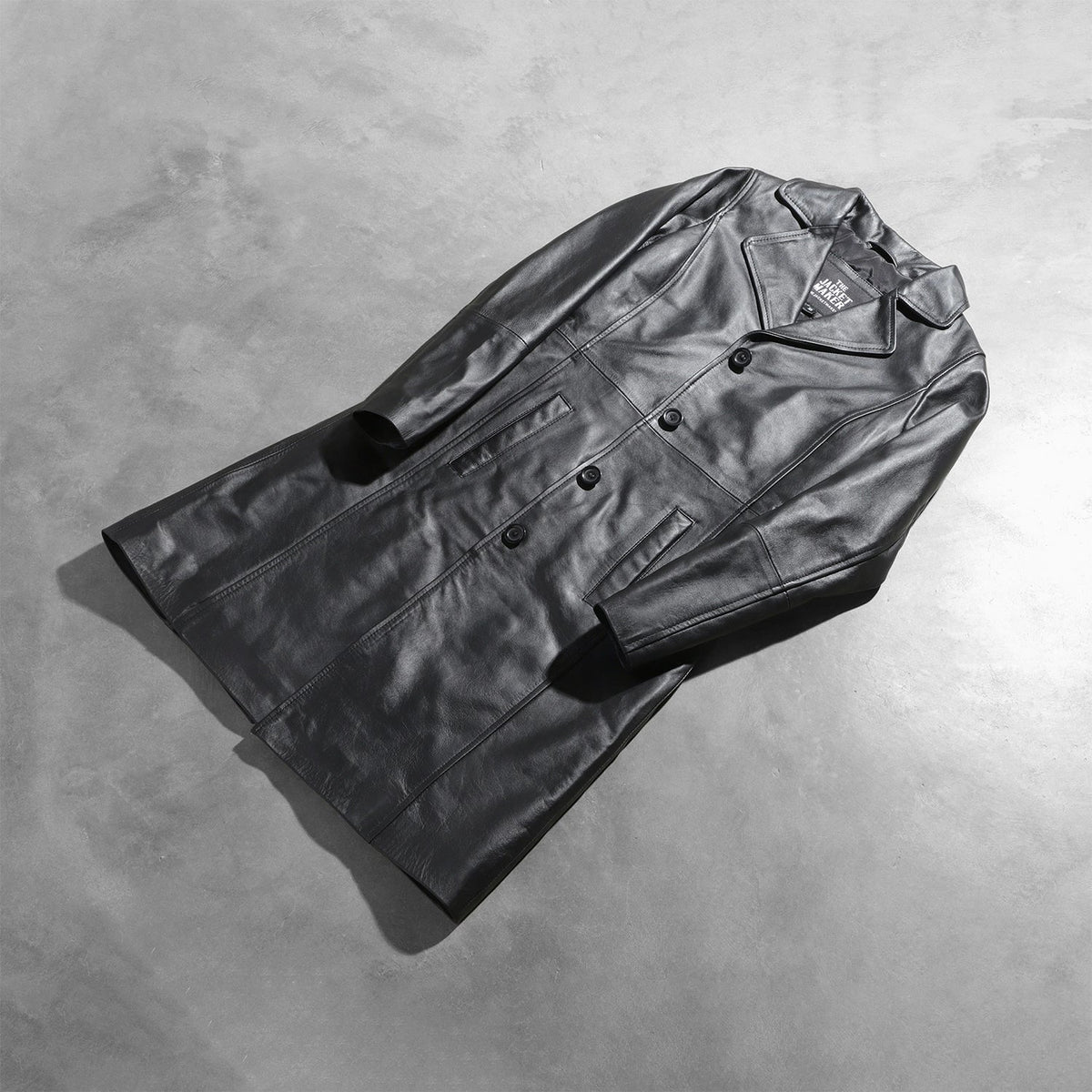 
Styled Fit Perspective of Women's Alexis Black Single Breasted Leather Coat on Model - Natural Daylight Drape