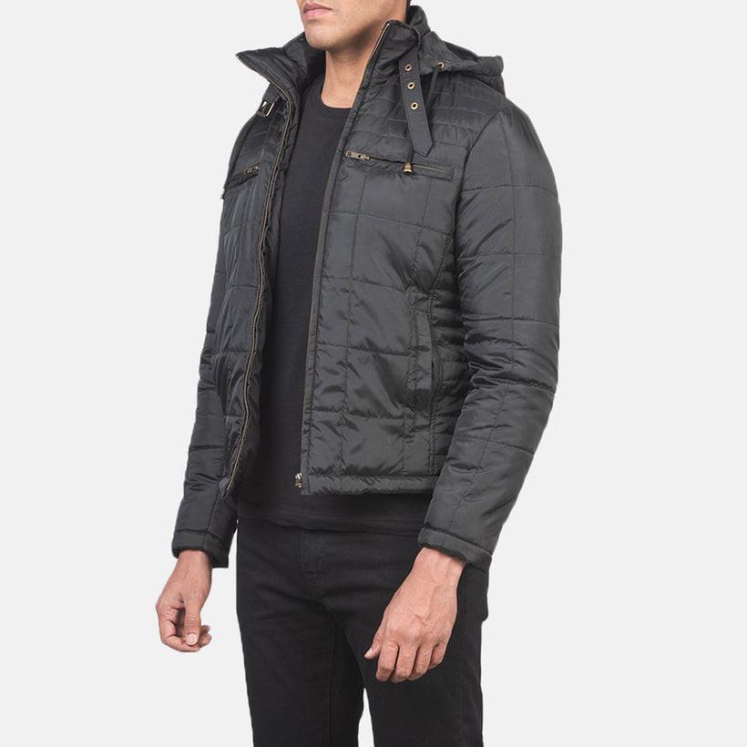 Alps Quilted Black Hooded Windbreaker Jacket