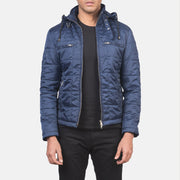 Men's Alps Quilted Blue Windbreaker Jacket in Blue Nylon - Front Profile View &amp; Tailored Silhouette | Buy Online