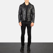 Men's Armand Green Suede Biker Jacket - Lateral Side Profile View Showing Sleeve Cut &amp; Athletic Taper Fit