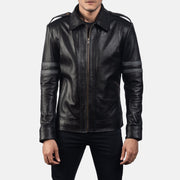 Armstrong Black Leather Biker Jacket in Black Cowhide Leather - Front Profile View &amp; Tailored Silhouette | Buy Online