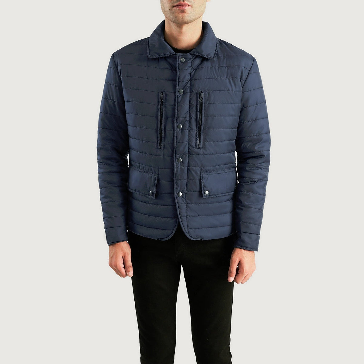 
Men's Bo Quilt Windbreaker Jacket - Lateral Side Profile View Showing Sleeve Cut & Athletic Taper Fit