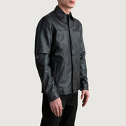 
Black Sheepskin leather Jacket - Back View Showing Tailored Shoulder Fit & Clean Hemline