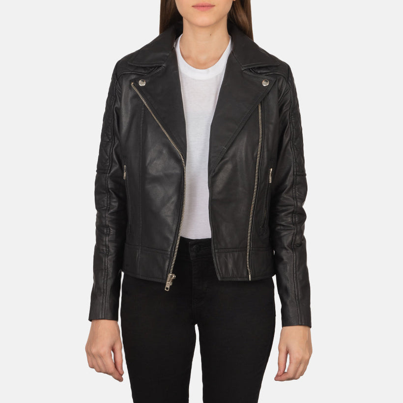 Carolyn Quilted Black Leather Biker Jacket