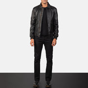 
Men's Coffmen Brown Suede A2 Bomber Jacket - Lateral Side Profile View Showing Sleeve Cut & Athletic Taper Fit