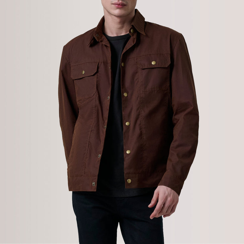 Colberto Brown Waxed Canvas Trucker Jacket