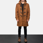 Men's Drake Khaki Wool Duffle Coat in Khaki Synthetic Wool - Front Profile View &amp; Tailored Silhouette | Buy Online