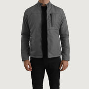 Elliot Grey Lightweight Jacket in Grey Full-Grain Leather - Front Profile View &amp; Tailored Silhouette | Buy Online