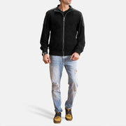 Men's Ethan Hybrid Suede Bomber Jacket - Lateral Side Profile View Showing Sleeve Cut &amp; Athletic Taper Fit