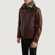Distressed Brown Sheepskin Burnishing Aviator Jacket - Back View Showing Tailored Shoulder Fit &amp; Clean Hemline