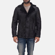Men's Furcliff Double Face Shearling Leather Coat - Lateral Side Profile View Showing Sleeve Cut &amp; Athletic Taper Fit