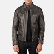Men's Gatsby Quilted Distressed Brown Leather Jacket in Distressed Brown Goatskin Leather - Front Profile View &amp; Tailored Silhouette | Buy Online