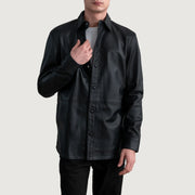 Haven Black Leather Shirt in Black Sheepskin Leather - Front Profile View &amp; Tailored Silhouette | Buy Online