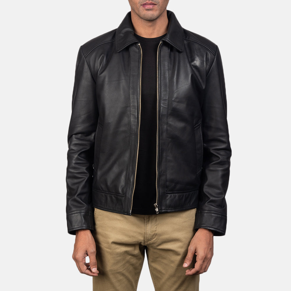 Men's Inferno Brown Leather Jacket in Distressed Brown Sheep Skin Burnishing - Front Profile View &amp; Tailored Silhouette | Buy Online