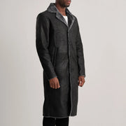
Distressed Black Sheepskin Snuffed Aviator Jacket - Back View Showing Tailored Shoulder Fit & Clean Hemline