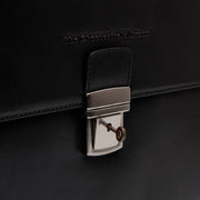 Classic 100% Full-Grain leather Briefcase - Rear Perspective Showing Reinforced Leather Straps &amp; Stitching