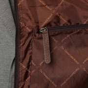 Styled Fit Perspective of Leather Garment Bag Josh on Model - Natural Daylight Drape