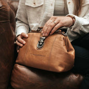 Tailored Rib Cuffs &amp; Hem Craftsmanship Construction Detail on Rachael Full-Grain Leather Handbag