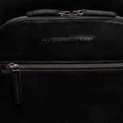 Solid Antique Brass Hardware &amp; Heavy-Duty Dual Zipper Detail on Maggiore Full-Grain Leather Laptop Backpack