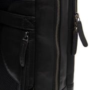 Solid Antique Brass Hardware &amp; Heavy-Duty Dual Zipper Detail on Nicola Full-Grain Leather Laptop Backpack