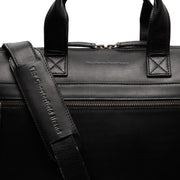 Solid Antique Brass Hardware &amp; Heavy-Duty Dual Zipper Detail on Levanto Full-Grain Leather Laptop Bag