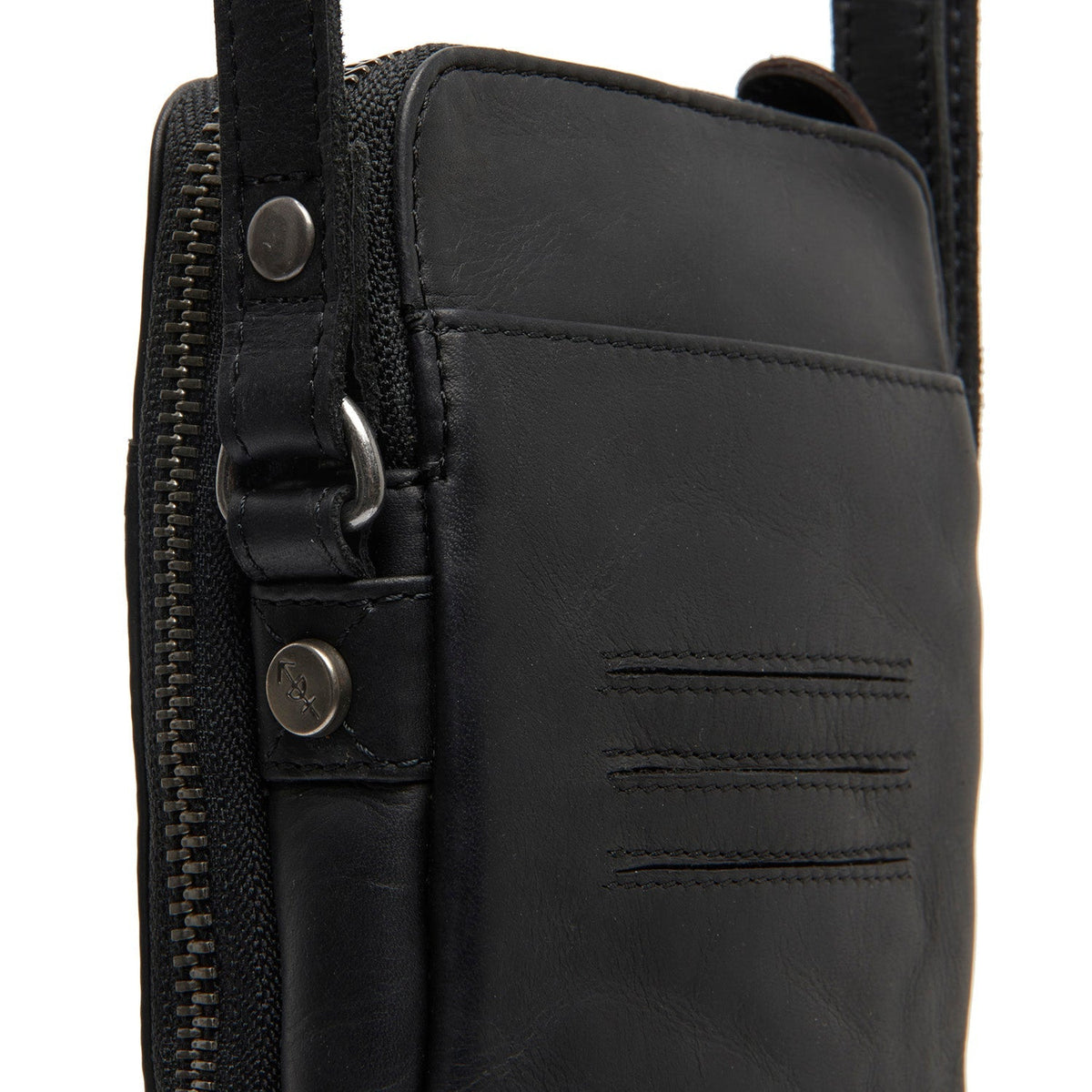 
Alesund Full-Grain Leather Phone Bag - Lateral Side Profile View Showing Sleeve Cut & Athletic Taper Fit