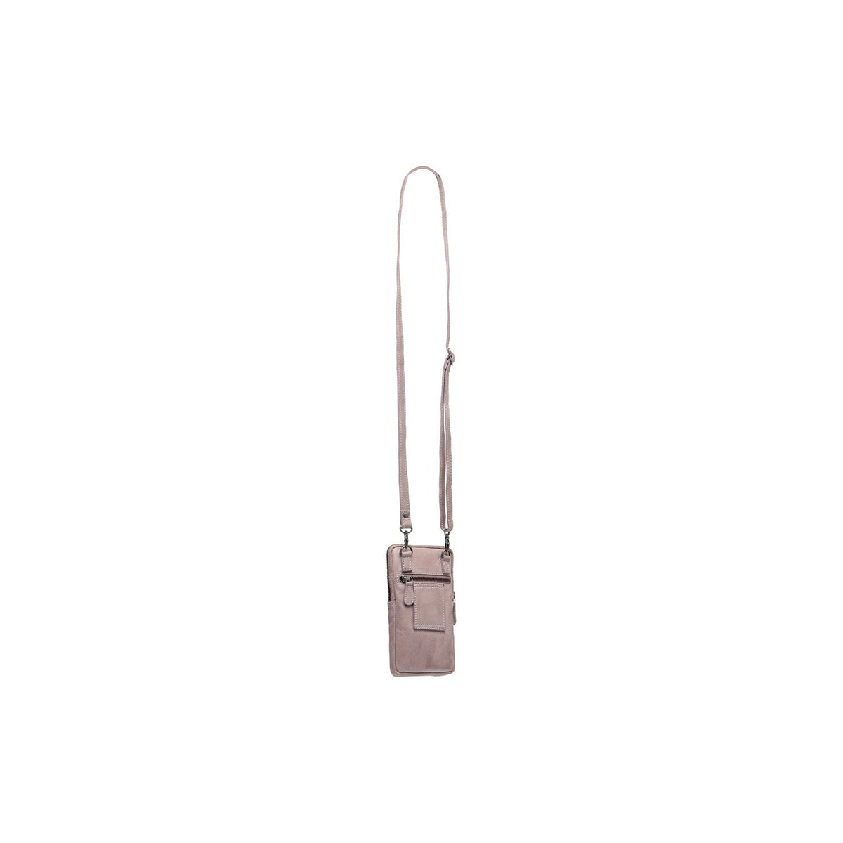 Styled Fit Perspective of Salta Full-Grain Leather Phone Bag on Model - Natural Daylight Drape