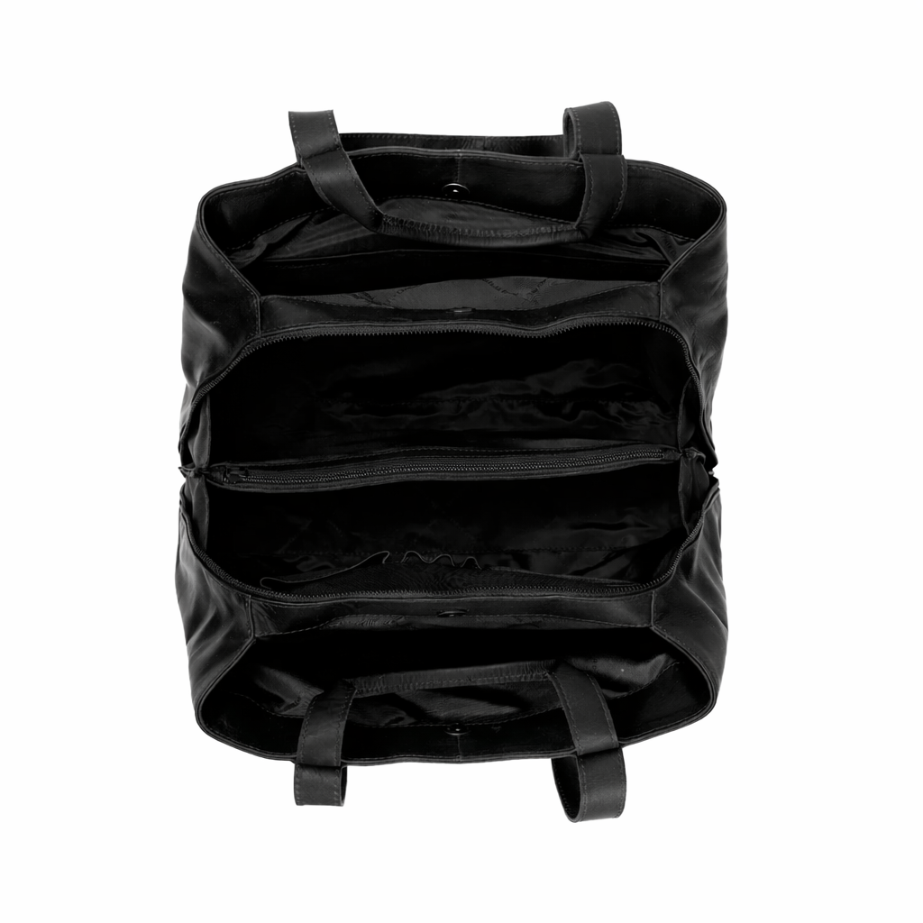 Solid Antique Brass Hardware &amp; Heavy-Duty Dual Zipper Detail on Gail Full-Grain Leather Shoulder Bag
