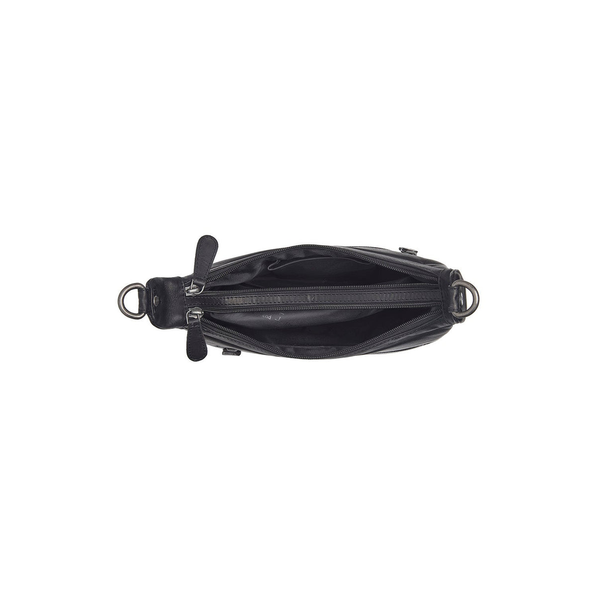 Solid Antique Brass Hardware &amp; Heavy-Duty Dual Zipper Detail on Mirave Full-Grain Leather Shoulder Bag