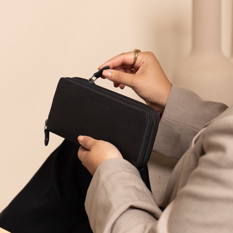 Classic 100% Full-Grain leather Wallet - Rear Perspective Showing Reinforced Leather Straps & Stitching