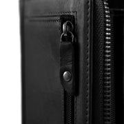 Solid Antique Brass Hardware &amp; Heavy-Duty Dual Zipper Detail on Nova Full-Grain Leather Wallet