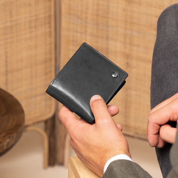 Tan 100% Full-Grain leather Wallet - Rear Perspective Showing Reinforced Leather Straps & Stitching
