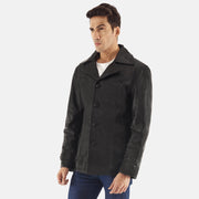 
Black Cowhide leather Blazer - Back View Showing Tailored Shoulder Fit & Clean Hemline