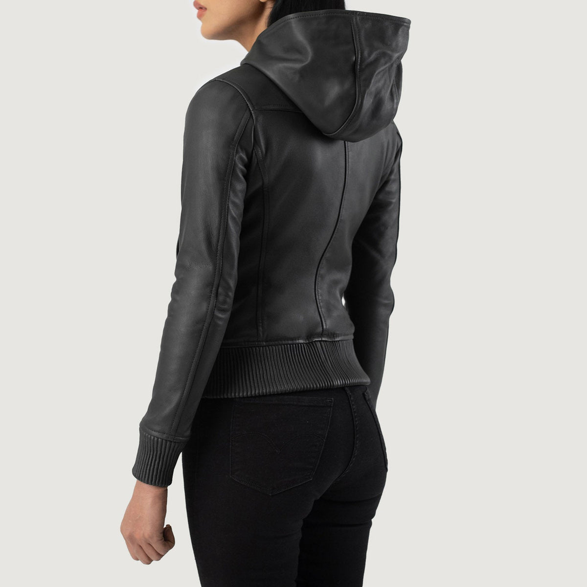 Luna Hooded Leather Bomber Jacket – alternate product view 5