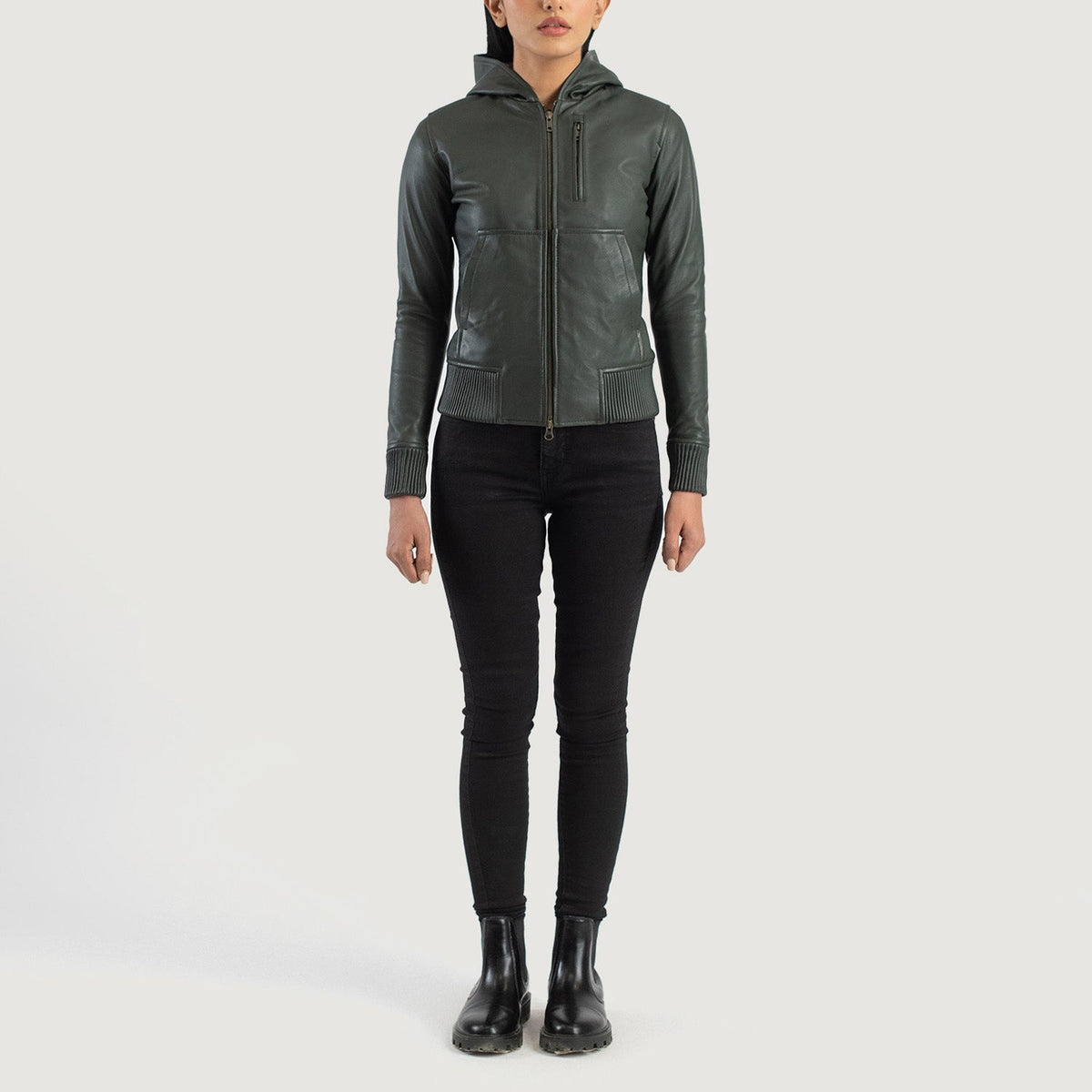 Luna Hooded Leather Bomber Jacket – alternate product view 3