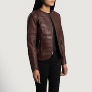 Maroon Sheepskin Leather Biker Jacket - Back View Showing Tailored Shoulder Fit &amp; Clean Hemline