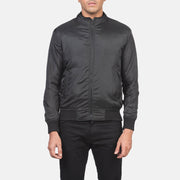 
Close-Up Detail of Band & Zipper with wind flap Hardware on Men's Ramon Black Bomber Jacket