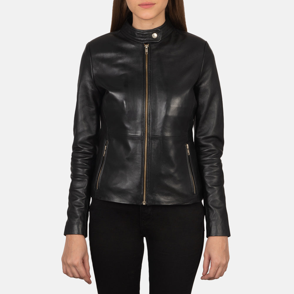 Zipper &amp; Hem Craftsmanship Construction Detail on Women's Rave Brown Leather Biker Jacket