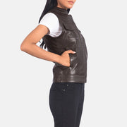 
Brown Sheepskin Leather Biker Jacket - Back View Showing Tailored Shoulder Fit & Clean Hemline